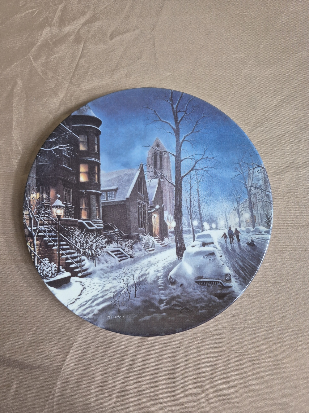 Vintage W.S. George "A Winter Ride" Collector Plate H.T. Becker Fine Porcelain